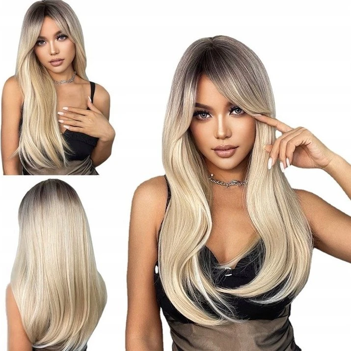 Braders Peruka Blond Ombre Długa, Naturalny Wygląd, 51-59 cm