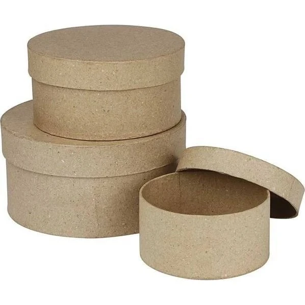 Pudełka pap-mache 3 rozmiary okrągłe
