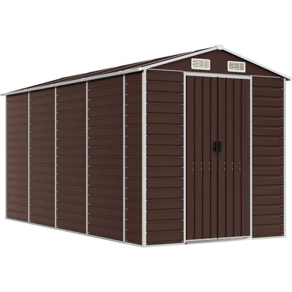 vidaXL Szopa ogrodowa brązowa 191x385x198 cm stal galwanizowana