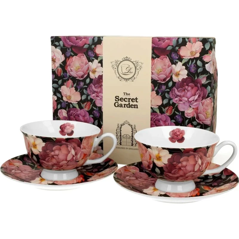 Flowers Exclusive Spring Roses Black – zestaw 2 filiżanek ze spodkami