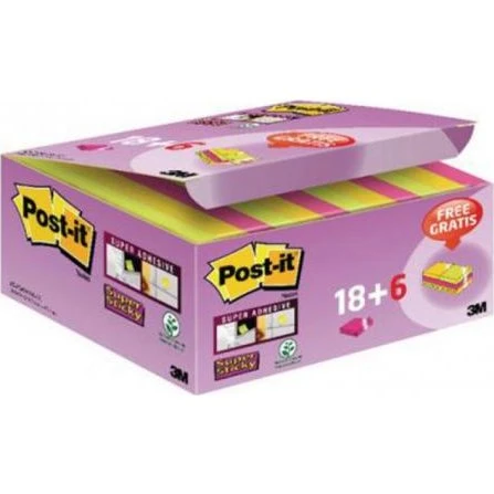 3M Post-it Super Sticky 47,6x47,6 mm mix kolorów 24x90