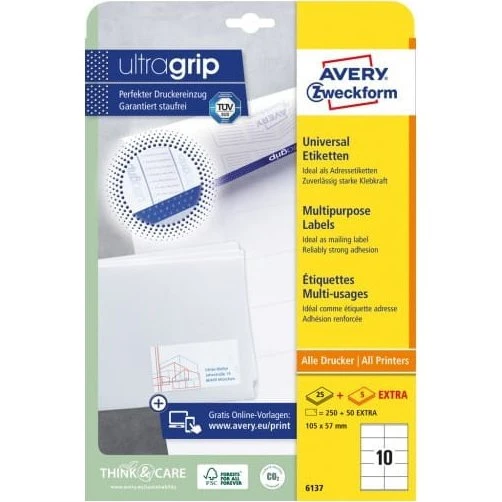 Avery Zweckform Etykiety Ultragrip 105x57 mm, 250+50