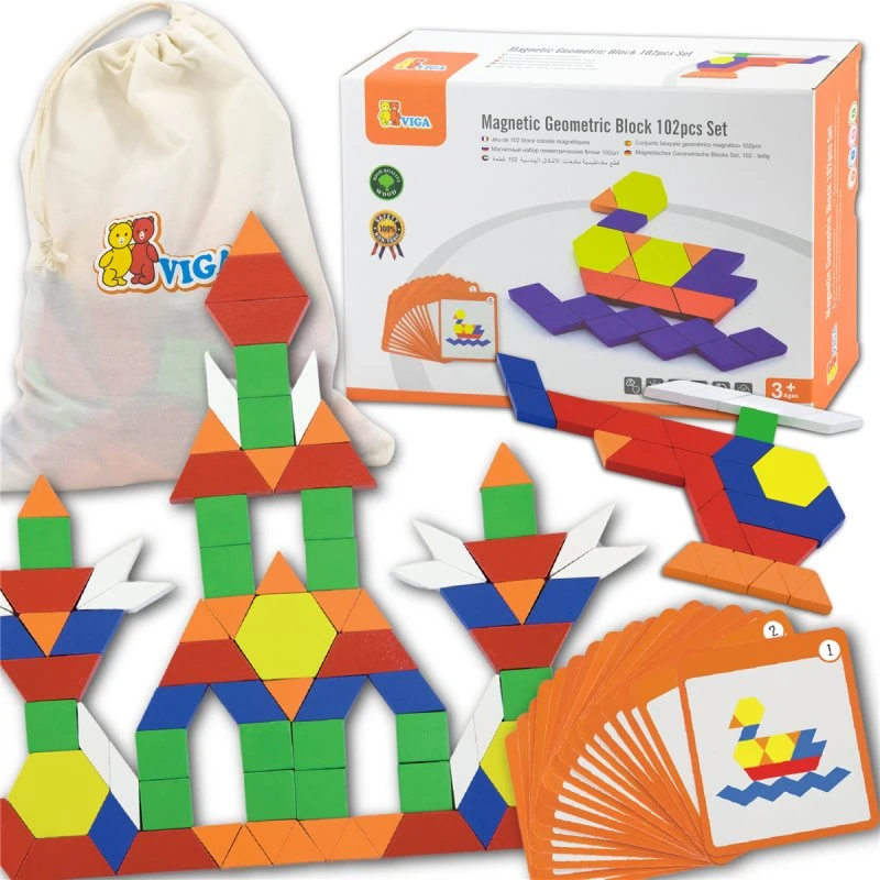 Viga Drewniana Mozaika Magnetyczna 102 el. Geometryczna