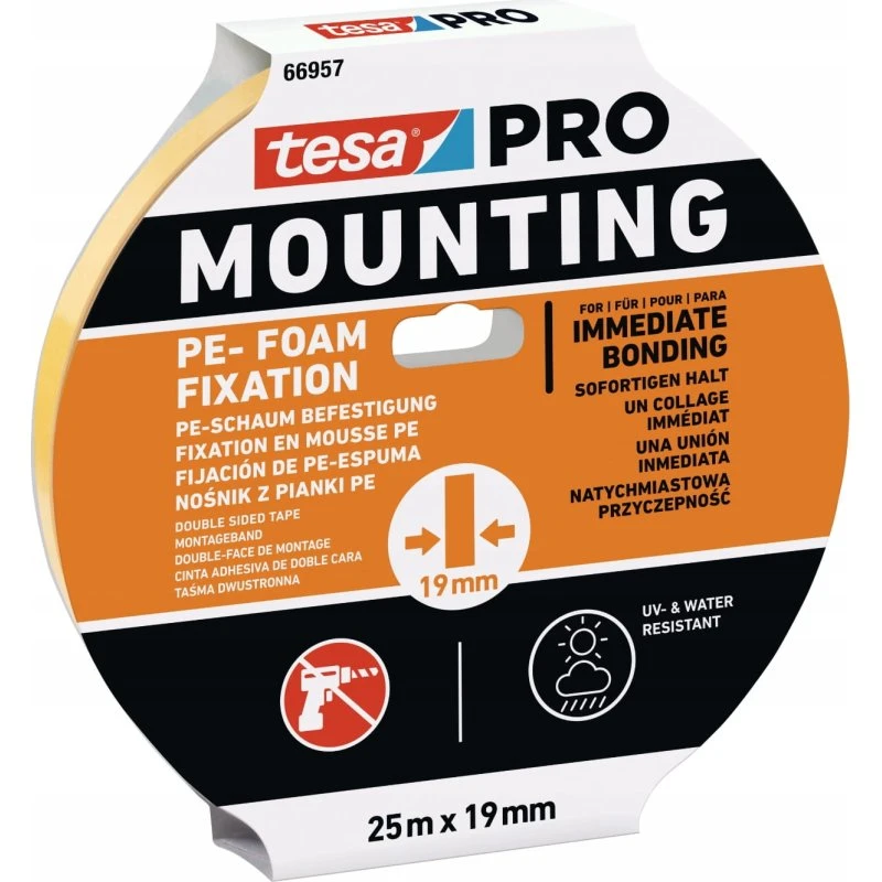 TESA PRO Mounting PE Fixation 25m x 19mm biała