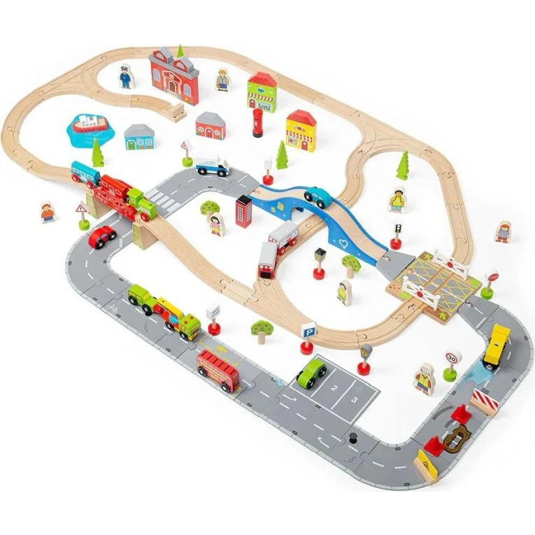 Bigjigs Rail Kolejka drewniana z torami 105 elementów