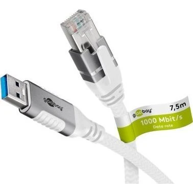 Goobay USB 3.0 A do RJ45 7,5m, Cat6, biały
