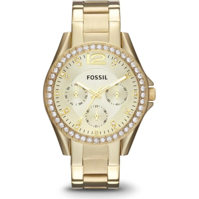 Fossil Riley ES3203 Zegarek damska złota z kryształkami