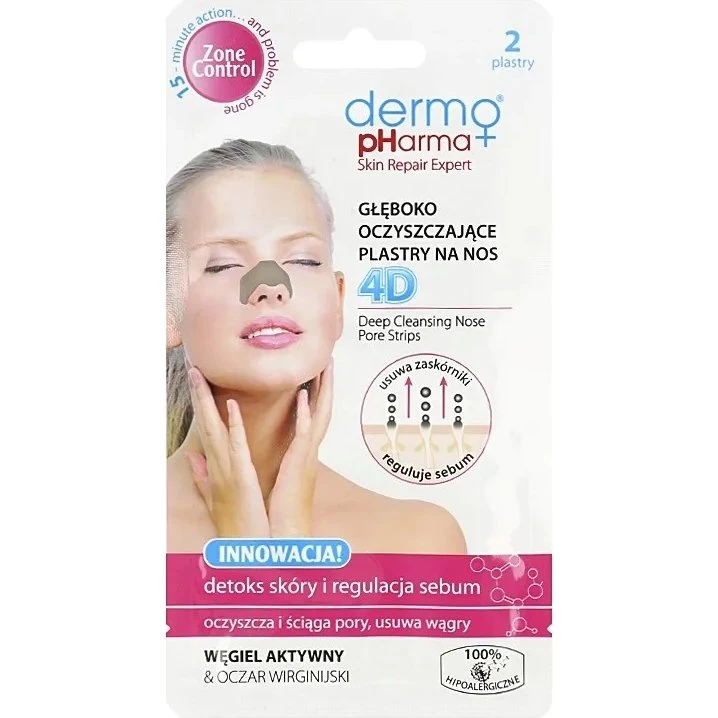 Dermo Pharma Plastrzy na Nos z Aktywnym Węglem 4D, 2 szt.