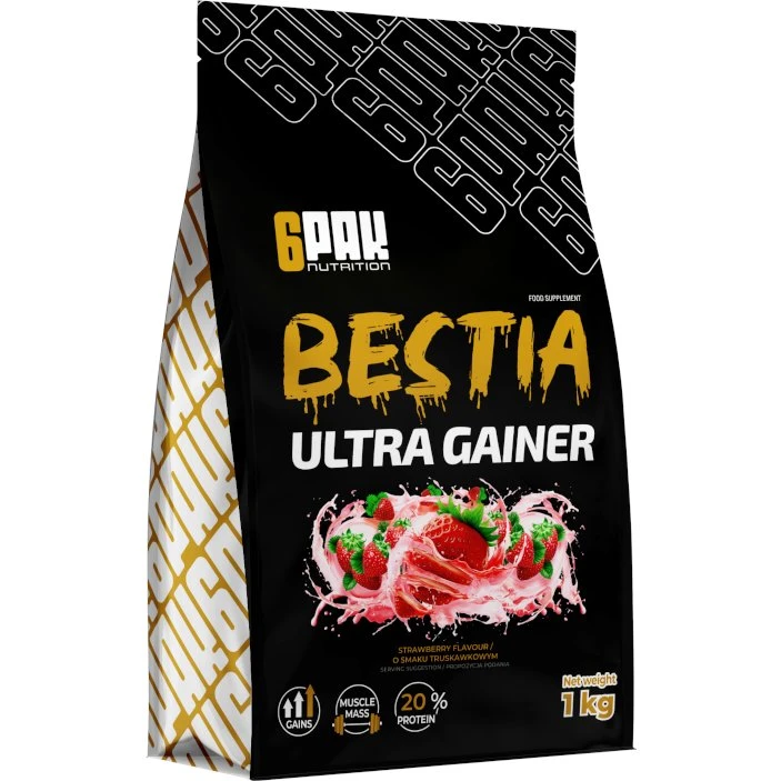 6PAK Bestia Ultra Gainer 1000g Truskawka