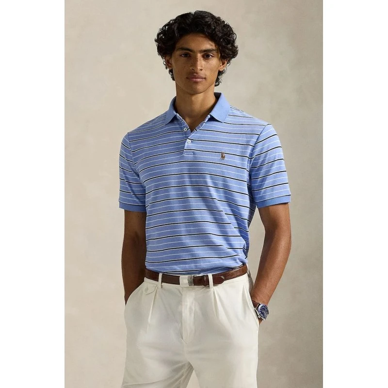 Polo Ralph Lauren Polo Bawełniane Męskie Niebieskie W Pasy Slim Fit