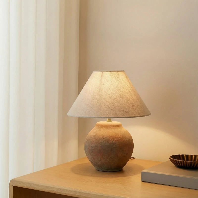 Lucande Thalorin Lampa Stołowa Brązowa - Ceramika i Tekstylny Klosz