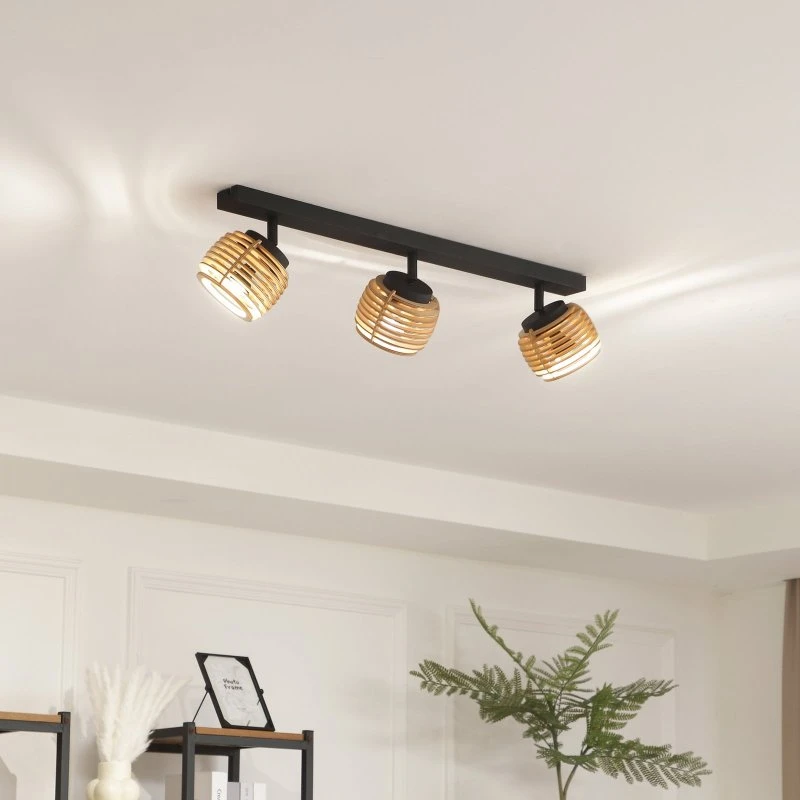Lindby Ediz 3 Lampa Sufitowa Wood/Black - Drewno i Metal
