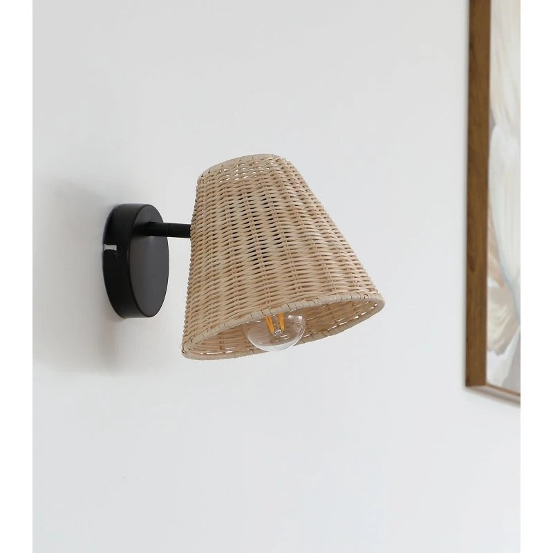 Kinkiet Lindby Zyralia - Rattan i Drewno, 19,5 cm