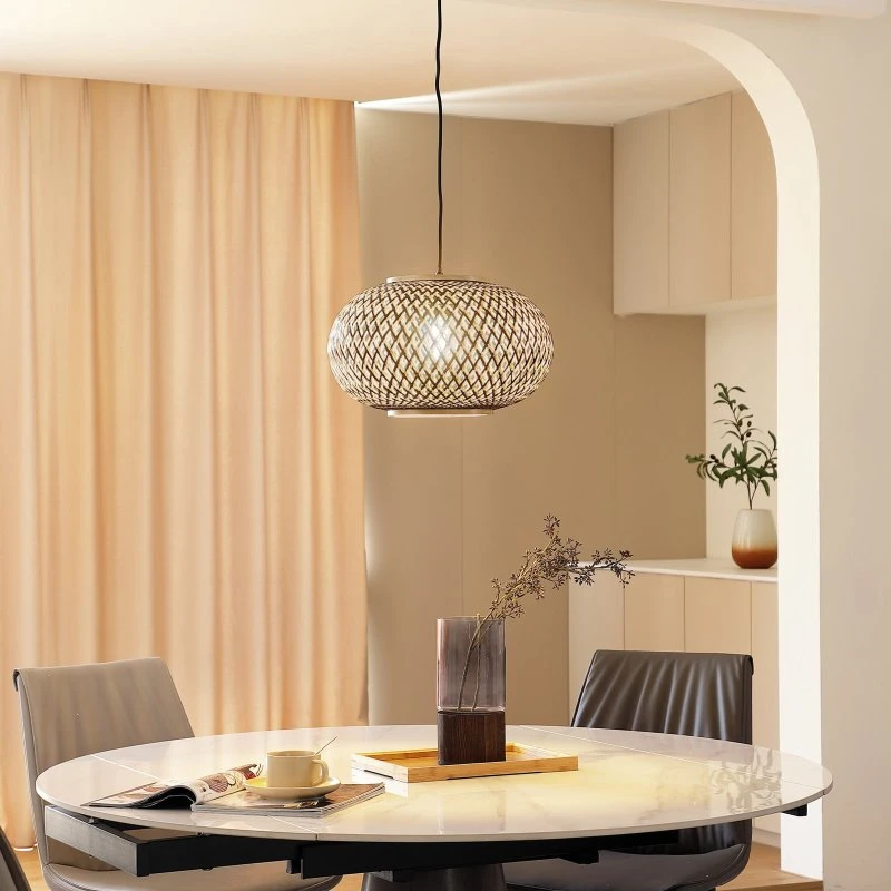 Lindby Nerys Lampa Wisząca Black/Wood, Bambus, Ø 38 cm