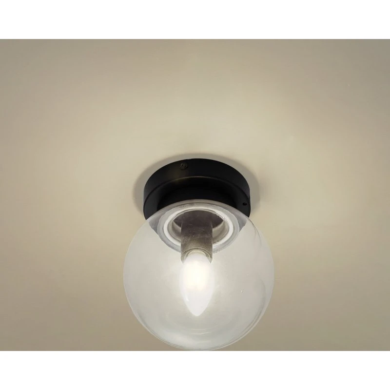 Lucande Badolo Lampa Sufitowa IP44 Czarna - Szkło Kula