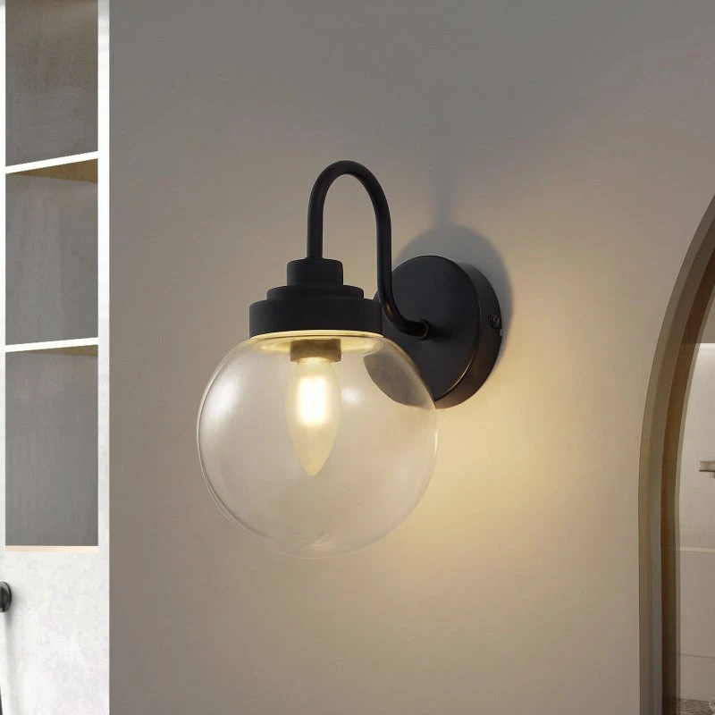 Lucande Badolo Lampa Ścienna IP44 Czarna - Kula Szkło