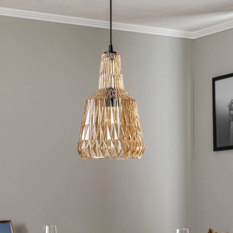 Lindby Belarion Lampa Wisząca Amber – Bursztynowe Szkło, Ø 23 cm