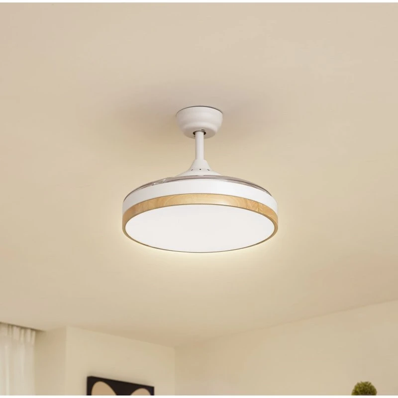 Wentylator sufitowy LED Lindby Oras, biały, DC, Ø 107 cm