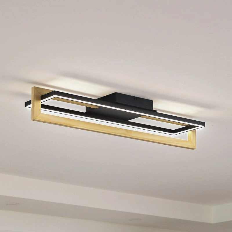 Lindby Holamu LED Lampa Sufitowa Czarny/Drewno 86 cm
