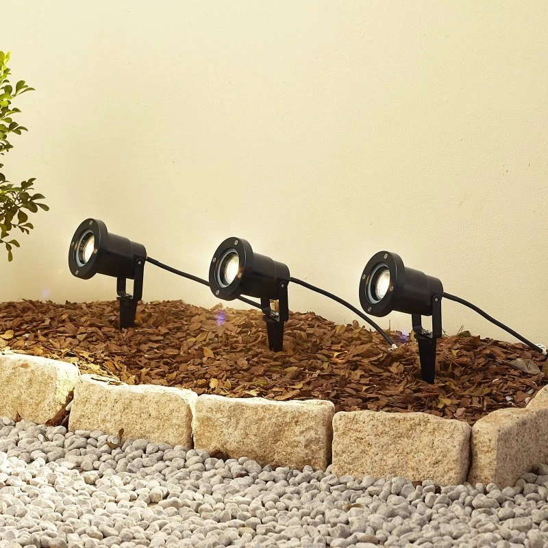 Lindby Thorgal Lampa Ogrodowa z Włócznią Ø9,8 cm, Czarna, 3 szt.