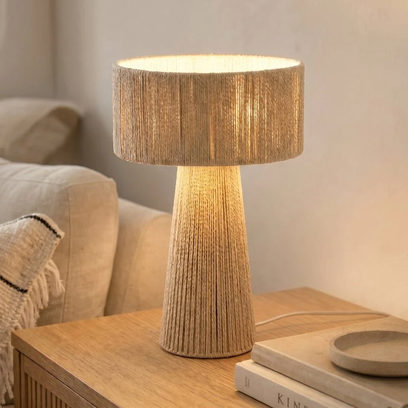 Lampa stołowa Lindby Anuva, papier, beżowa, 42 cm, E27