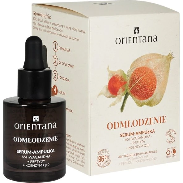 ORIENTANA Ampułka Serum Odmładzające Ashwagandha, Peptydy, Q10, 30ml