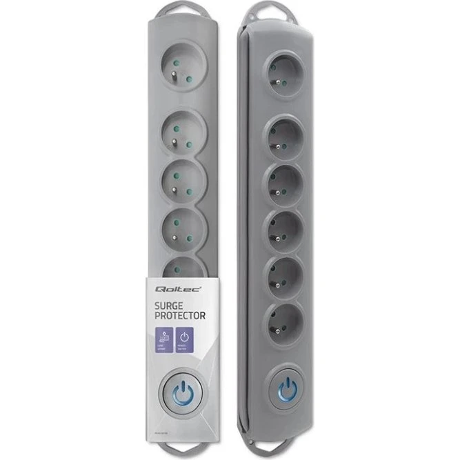 Qoltec QS-50166 Listwa zasilająca 6 gniazd 3m szara z Quick Switch