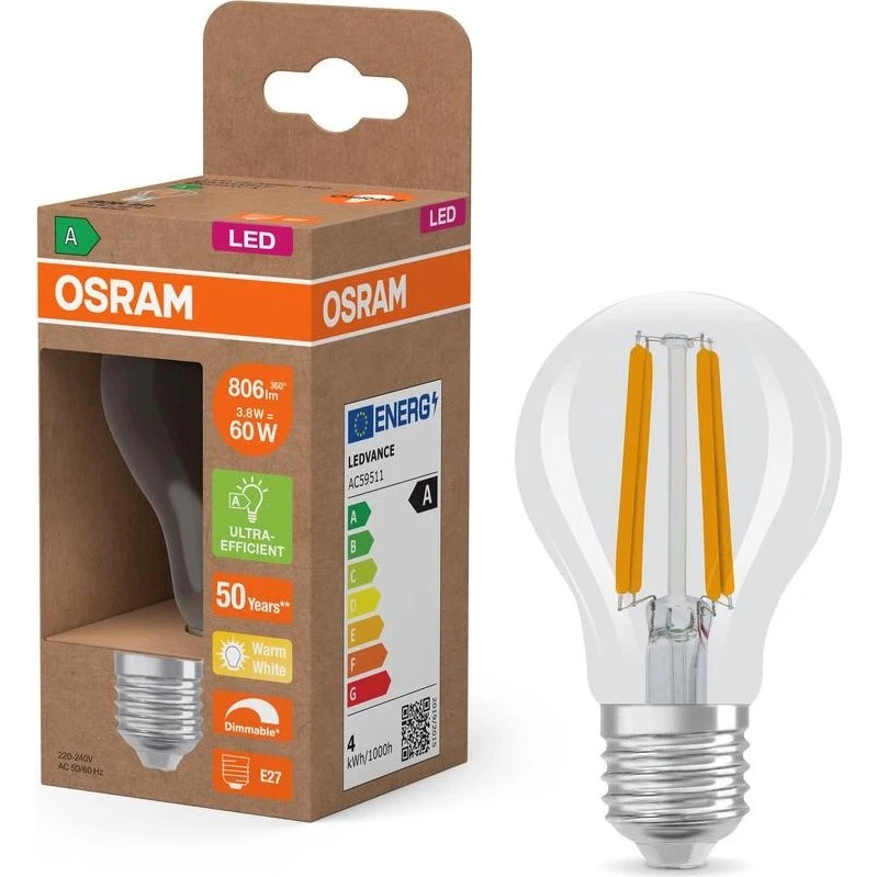 Osram LED A60 E27 3,8W 2700K Ściemnialna 806lm