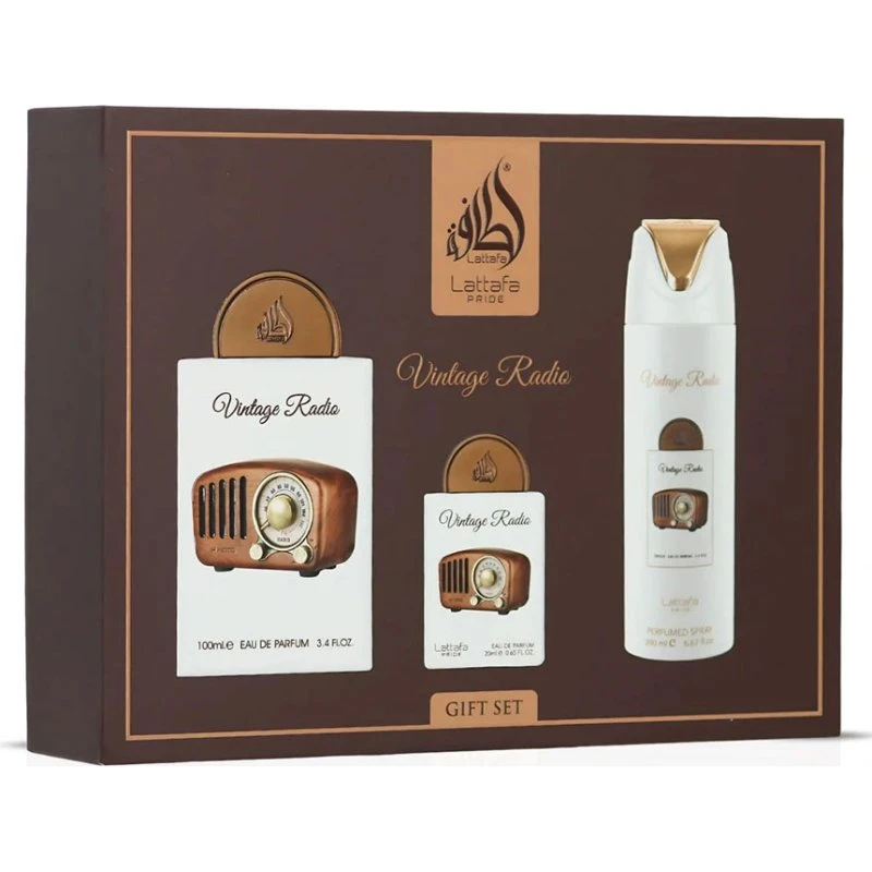 Lattafa Pride Vintage Radio Zestaw Prezentowy (100ml + 20ml + 200ml)