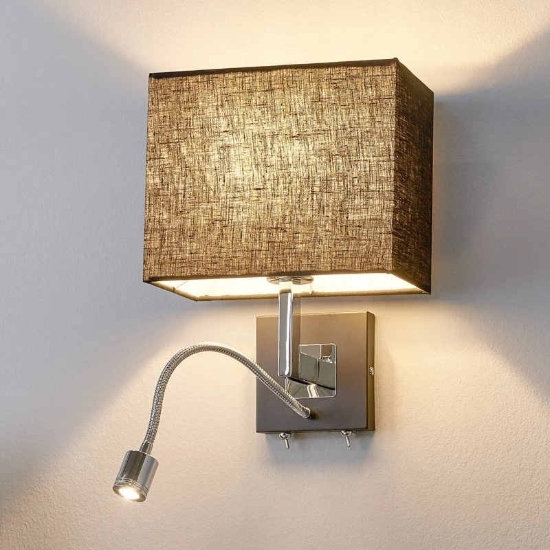 Lampa ścienna Lucande Rebekka 31 cm, czarna, z kloszem tkaninowym i LED