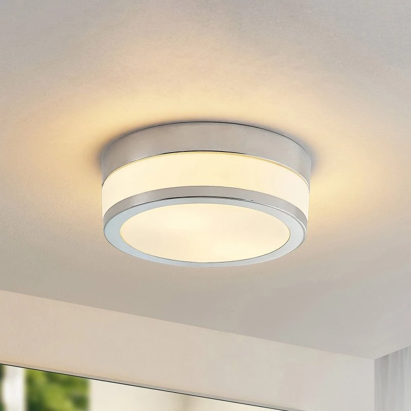 Lampa sufitowa Lindby Flavi, Ø 23 cm, chrom, szkło, IP44