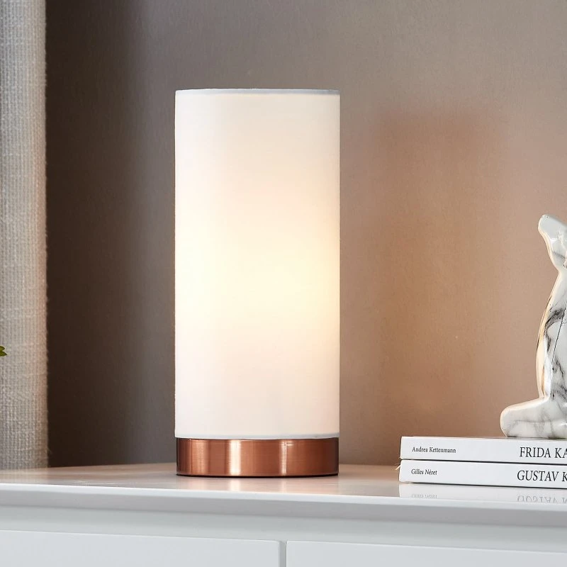 Lindby Ronja Lampa Stołowa Biały Klosz Miedziana Podstawa