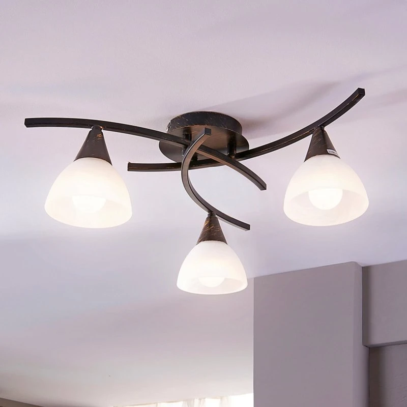 Lindby Della Lampa Sufitowa Black/Opal, 3-punktowa, Ø 58 cm