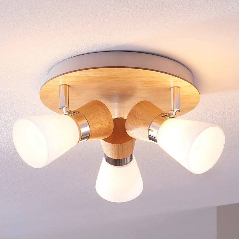 Lindby Vivica Lampa sufitowa drewno/chrom, Ø 26 cm