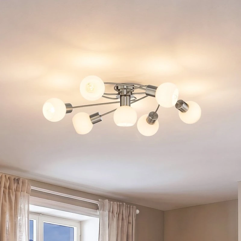 Lindby Ciala 7 Lampa Sufitowa White/Nickel - Szkło