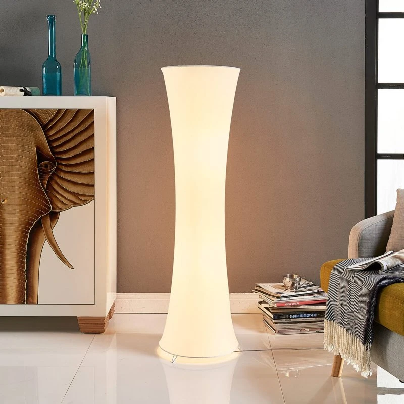 Lampa podłogowa Lindby Liana White – biała, tekstylna, 123 cm