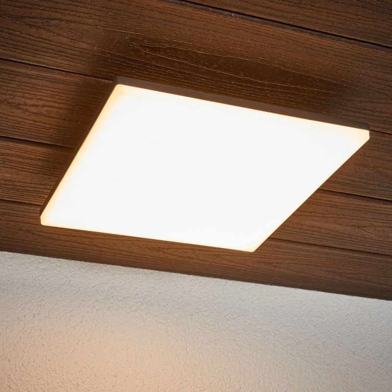 Lucande Henni Lampa sufitowa LED IP65 z czujnikiem, 30x30 cm, antracyt