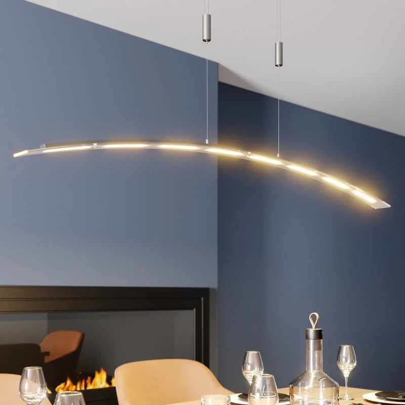 Lampa wisząca Lindby Manon LED – nikiel, szkło, regulowana