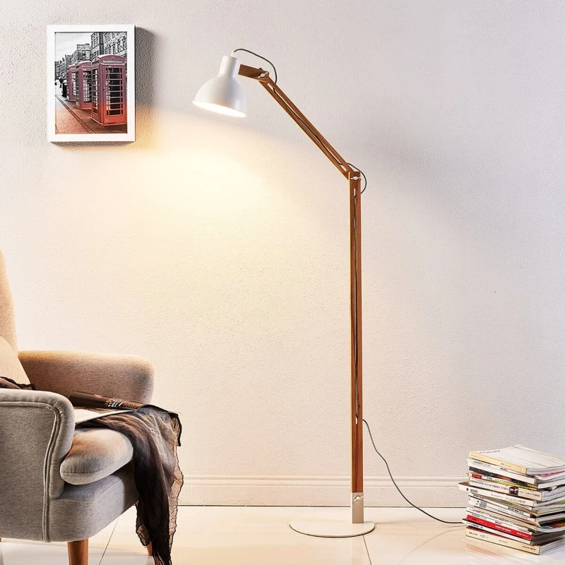 Lampa podłogowa Lindby Shivanja, drewno jesionowe, 146 cm, E27