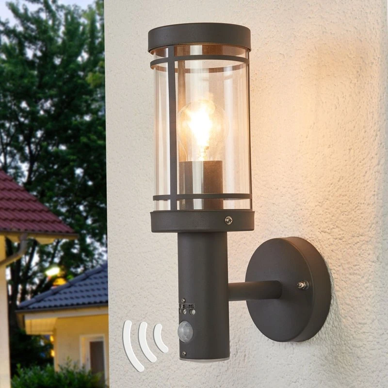 Lindby Djori Zewnętrzna Lampa Ścienna z Czujnikiem Ruchu, Dark Grey
