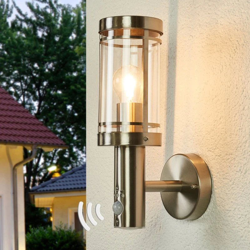 Lindby Djori Zewnętrzna Lampa Ścienna z Czujnikiem Ruchu, Stal Nierdzewna