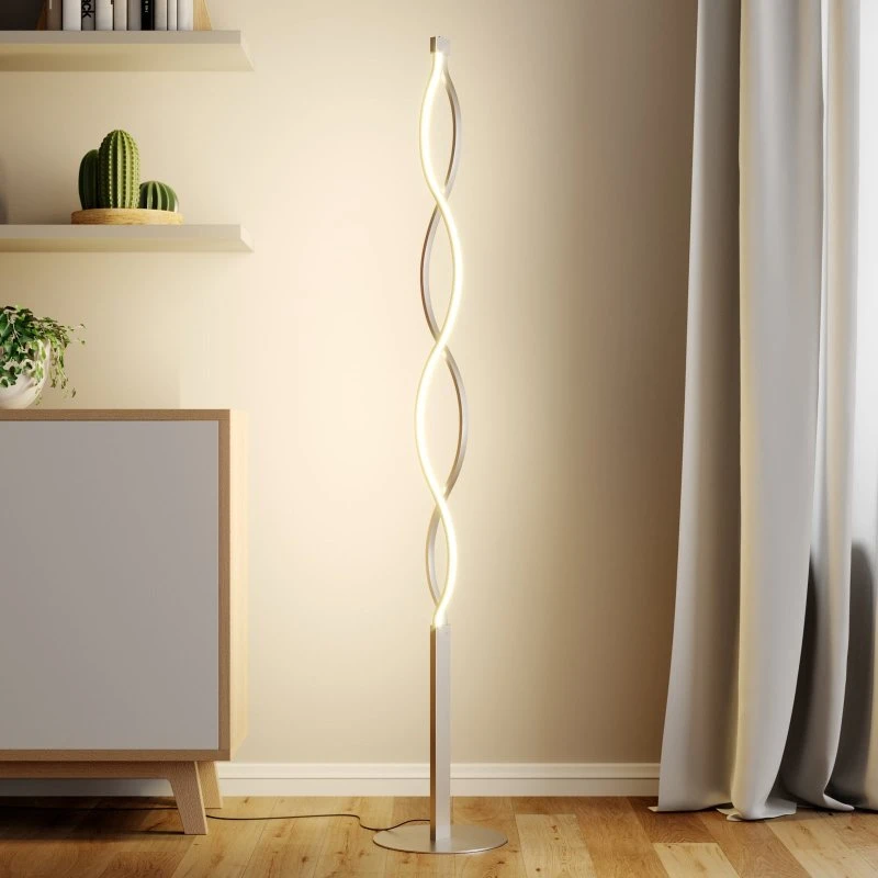 Lampa podłogowa Lindby Auron Nickel/White - nowoczesna LED
