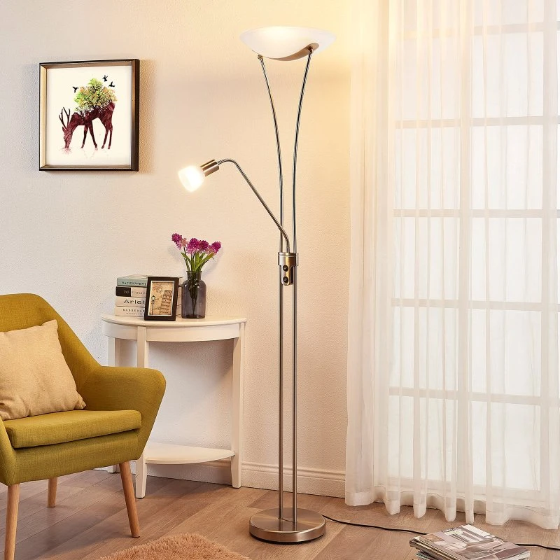 Lampa podłogowa Lindby Felicia Nikiel/Biały