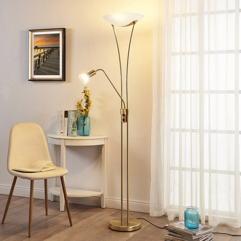 Lindby Felicia Lampa Podłogowa Brass/White z lampką do czytania