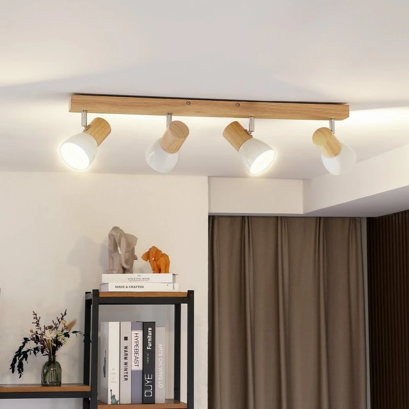 Lampa sufitowa Lindby Thorin 4 Wood/White, 67 cm, drewno/biały