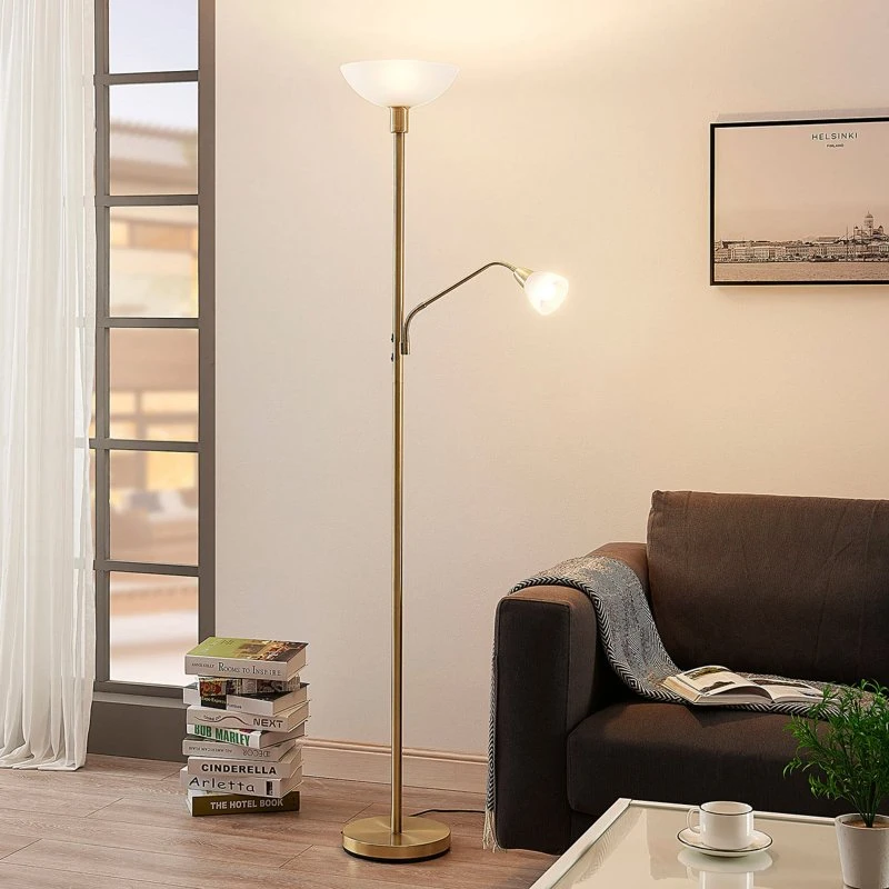 Lindby Jost Lampa Podłogowa Brass/White - 180 cm