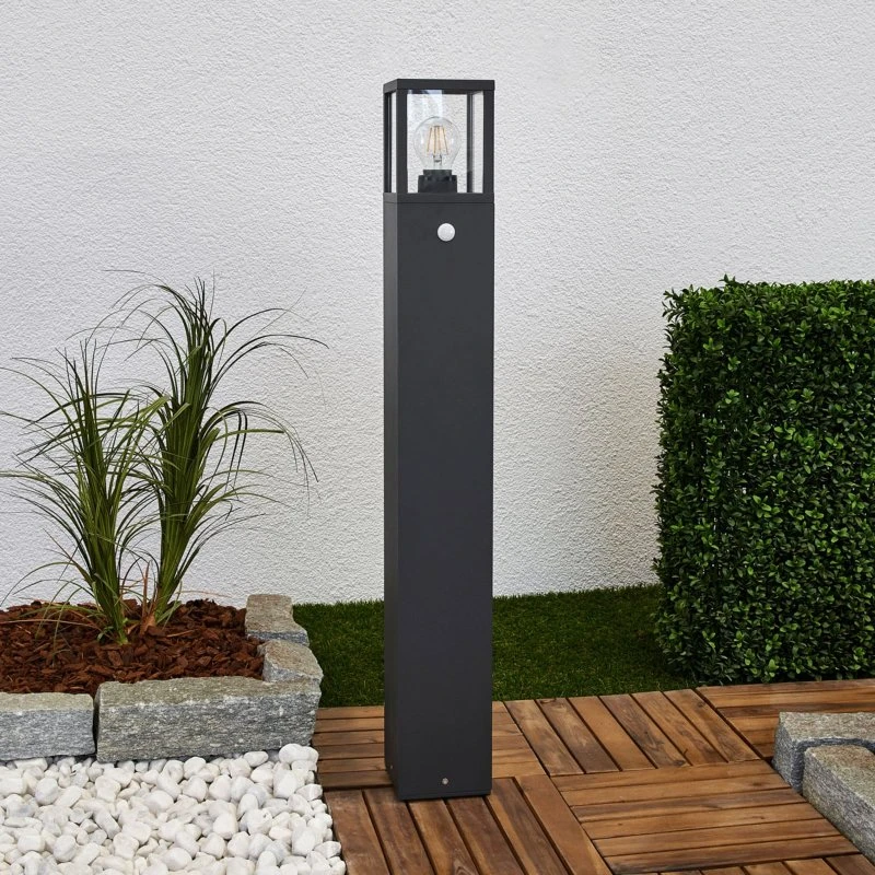 Słupek oświetleniowy Lucande Klemens 90 cm, czujnik ruchu, antracyt
