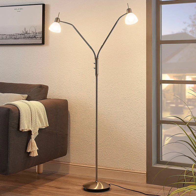Lampa podłogowa Lindby Gwendolin Nickel, 160 cm, 2-punktowa