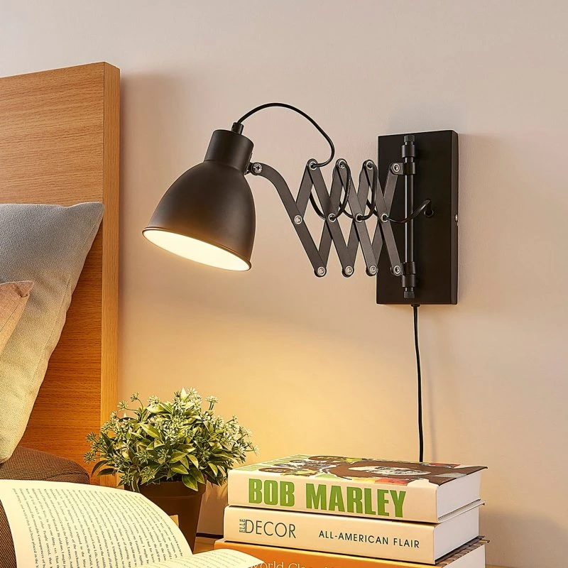Lindby Lampa Ścienna Merle Black - Nowoczesny Kinkiet do Czytania