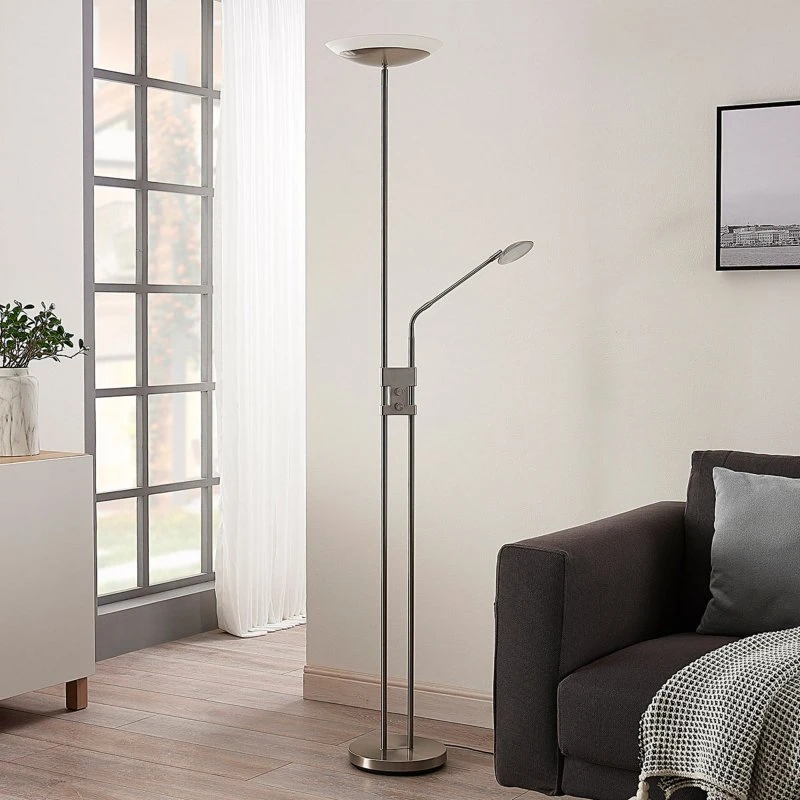 Lampa stojąca Lindby Jonne LED Satin Nickel - wielopunktowa